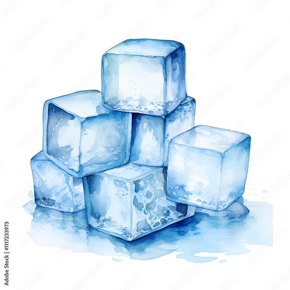 Ice cubes, watercolor clipart illustration with isolated on white and transparent background. Ice cubes, watercolor clipart illustration with isolated on white and transparent background.