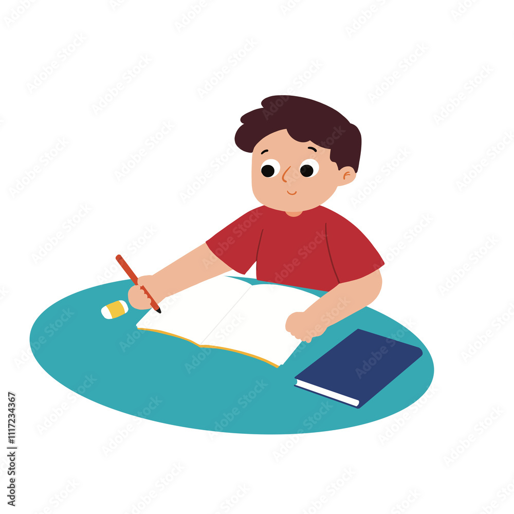 Child studyng and writing in the book Child studyng and writing in the book