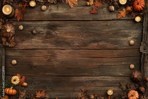 A rustic wooden background with a fall and autumn theme photo