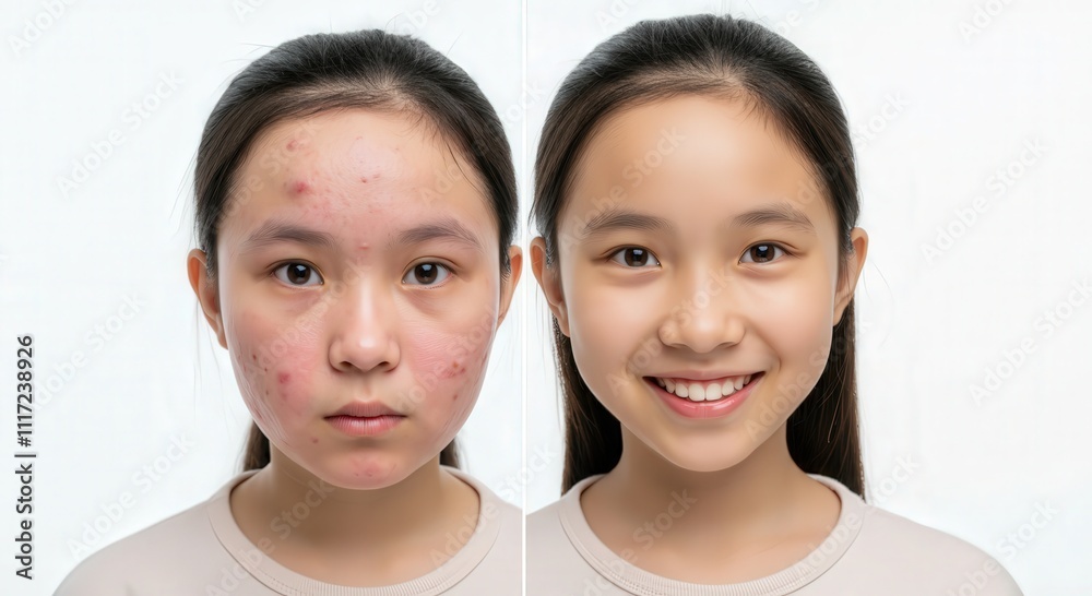 Transformation of young asian female before and after skincare regimen Transformation of young asian female before and after skincare regimen