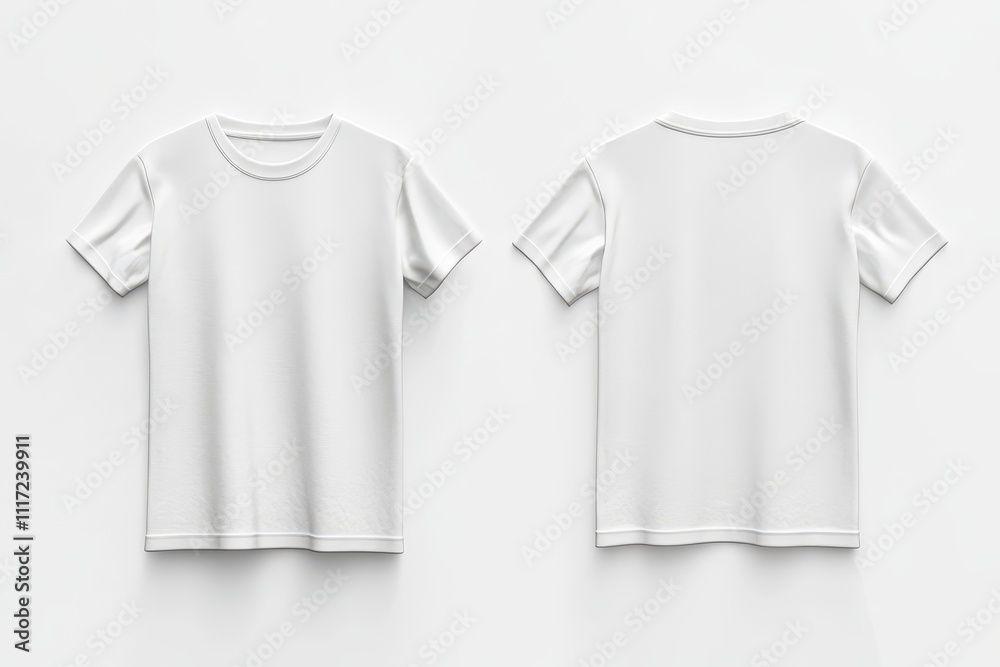 A plain white t-shirt displayed from the front and back for design purposes. A plain white t-shirt displayed from the front and back for design purposes.