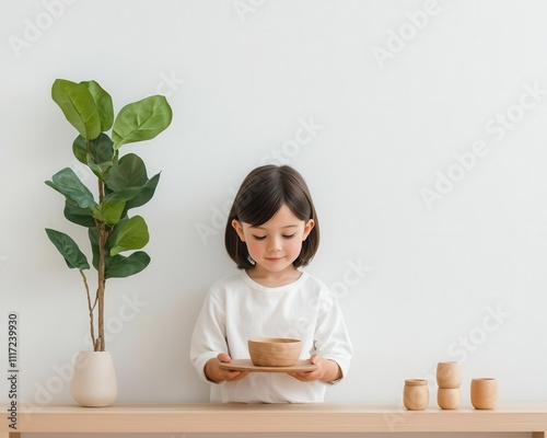 Scandinavianstyle playroom with wooden shelves, muted tones, and Montessoriinspired toys, promoting minimalism and organized play photo