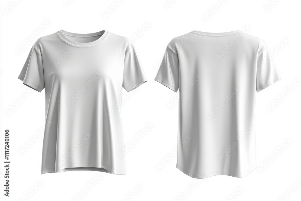 A plain white t-shirt displayed from the front and back for design or merchandising purposes. A plain white t-shirt displayed from the front and back for design or merchandising purposes.