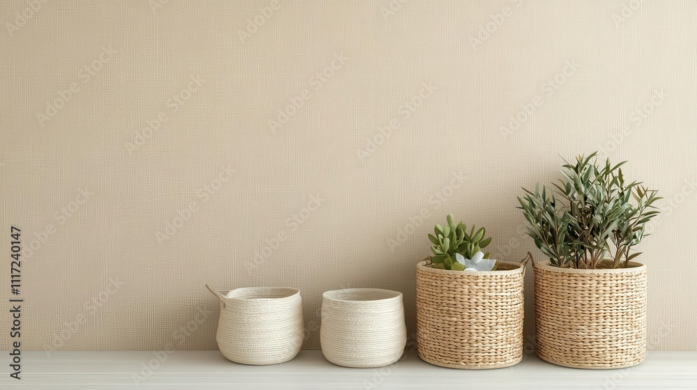 Fototapeta premium Playroom with a focus on sensory play, featuring textured walls, storage baskets for sensory toys, and calming colors