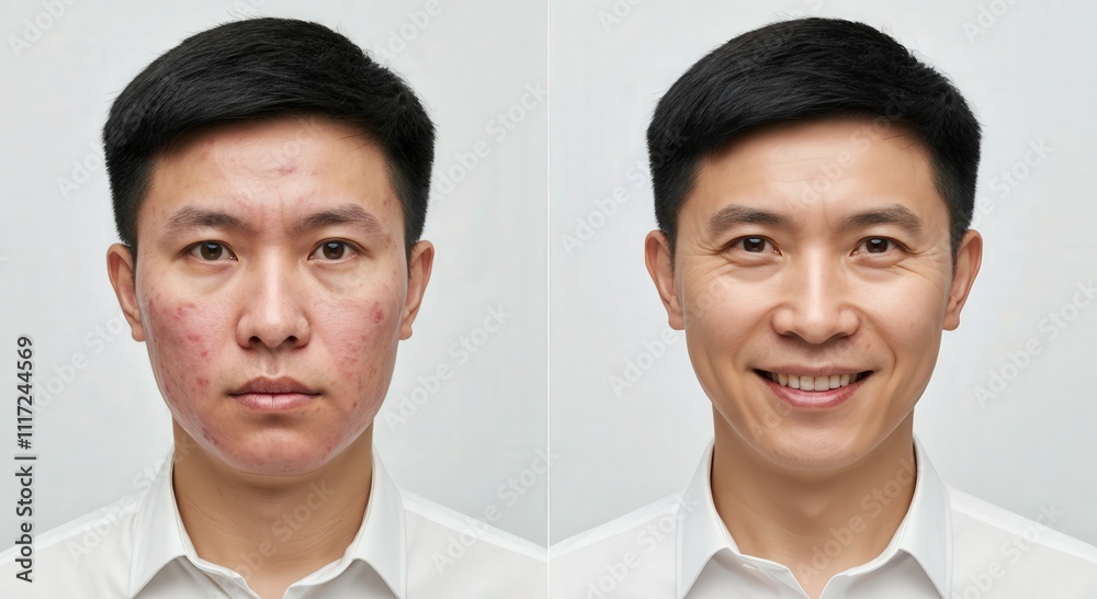 Transformation of asian male from acne-prone skin to clear, radiant complexion Transformation of asian male from acne-prone skin to clear, radiant complexion