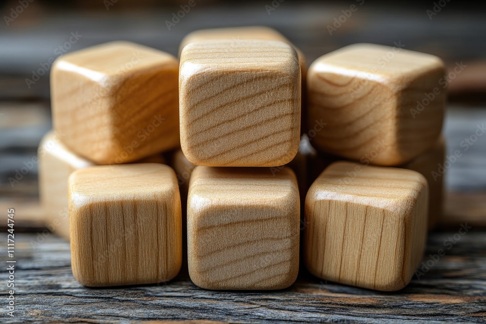 Stack of wooden blocks on table. Photo shows wooden blocks that can be used for building, stacking, or for game pieces. Stack of wooden blocks on table. Photo shows wooden blocks that can be used for building, stacking, or for game pieces.