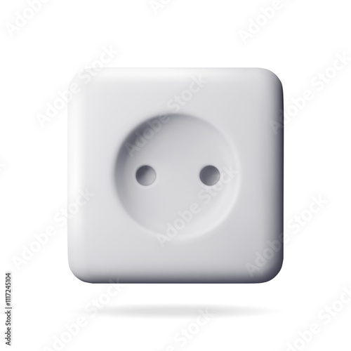 3d white socket for plug isolated. Render wall socket symbol. Electrical appliances and wire equipment. Electrical outlet device components. Vector illustration