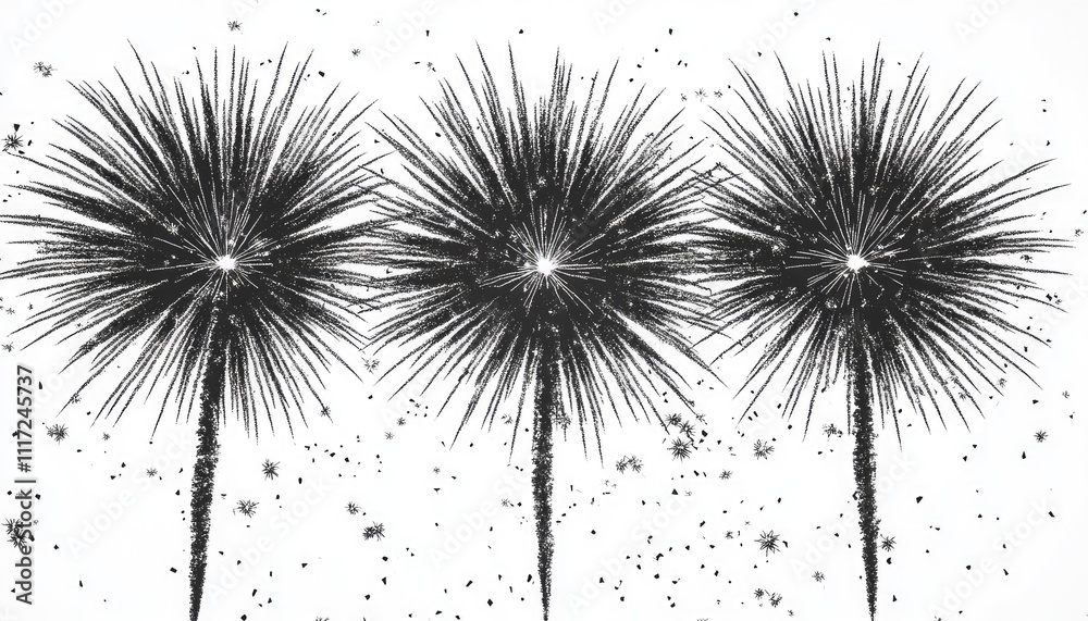 Black and white fireworks illustration. Perfect for a celebration or event design. Black and white fireworks illustration. Perfect for a celebration or event design.
