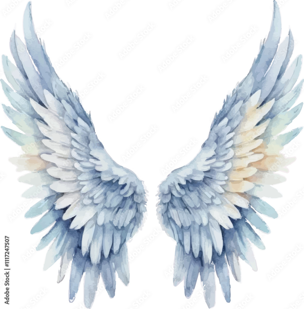 Fototapeta premium Rainbow angel wings watercolor illustration isolated on white background
