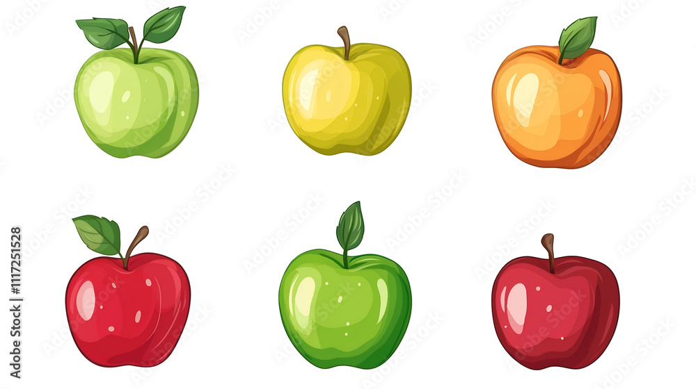 Collection set of red and green apples isolated on white background, watercolor paint. Collection set of red and green apples isolated on white background, watercolor paint.