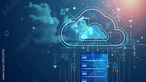Futuristic Cloud Computing and Data Storage Technology Illustration