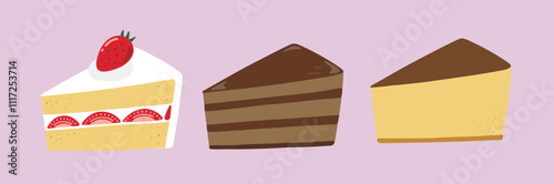 シンプルなカットケーキのイラストセット