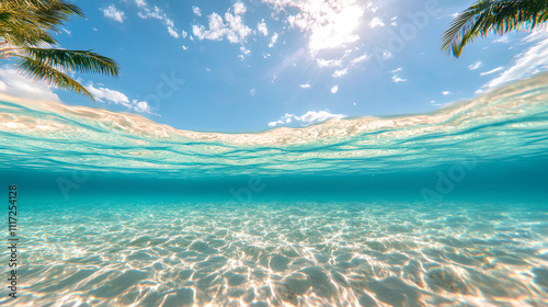Palmeras Inclinadas sobre Playa de Arena Blanca con Mar Cristalino en México  


