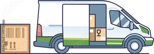 Illustration of a moving van with boxes, symbolizing relocation and transport.