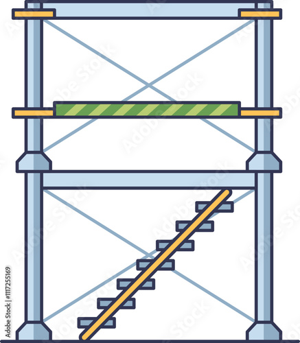 Illustration of scaffolding with platforms and stairs, symbolizing construction support.