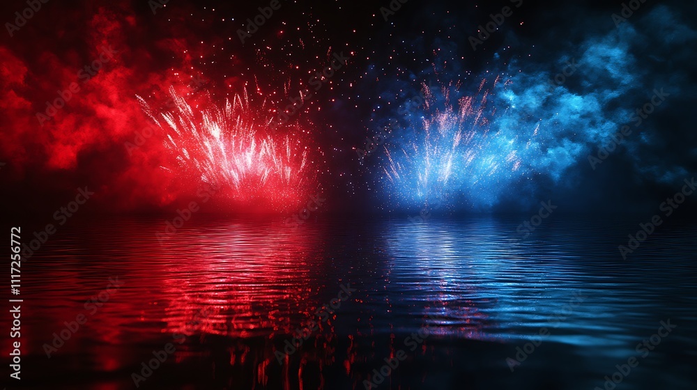 Fototapeta premium Fireworks display over water night sky celebration dramatic view