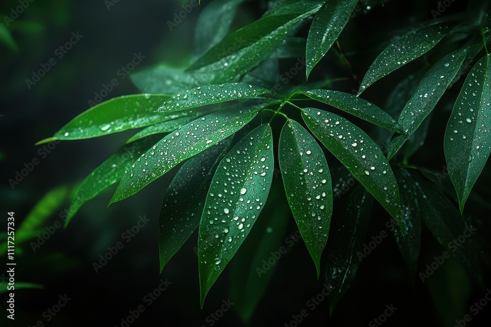 Ethereal humidity envelops lush leaves, creating a serene and mystical atmosphere in nature. Ethereal humidity envelops lush leaves, creating a serene and mystical atmosphere in nature.