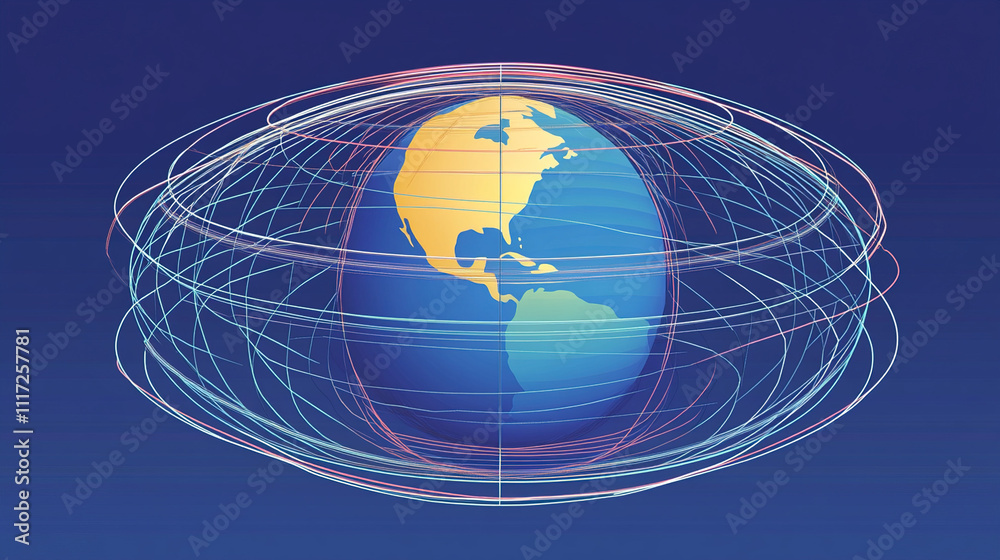 Naklejka premium Earth axis diagram illustration showing the tilt of the Earth's rotational axis relative to its orbital plane, explaining the cause of seasonal changes and the distribution of sunlight.