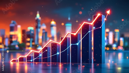 Animated growth chart showing real estate investment returns soaring, ideal for showcasing market trends, financial growth, and investment opportunities in the real estate sector. photo