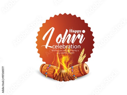 Illustration of Lohri Celebration With Colorful Dhol And Traditional Elements, temple, and festive decorations. Perfect for Lohri invitations and greetings, capturing the spirit of the Punjabi festiva