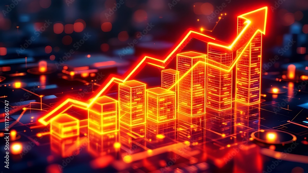 Glowing financial growth chart with expanding real estate market data, ideal for showcasing investment opportunities, market trends, and financial growth in the real estate sector. Glowing financial growth chart with expanding real estate market data, ideal for showcasing investment opportunities, market trends, and financial growth in the real estate sector.