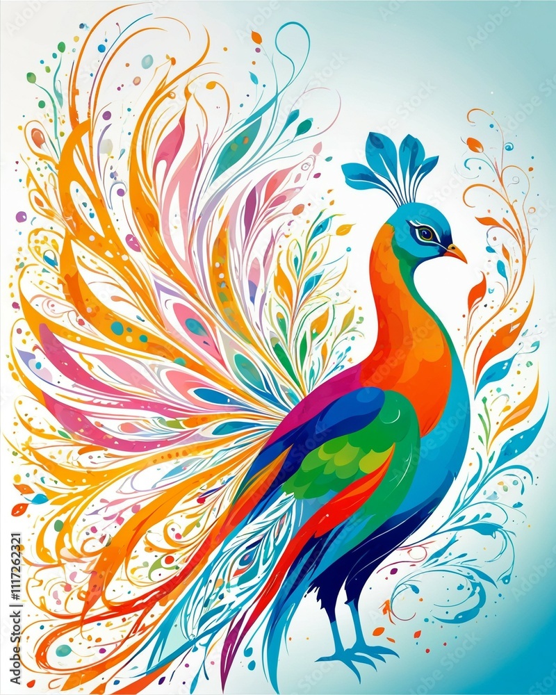 Abstract watercolor drawing of peacock with splashes of paint. Fantastic peacock. Abstract watercolor drawing of peacock with splashes of paint. Fantastic peacock.