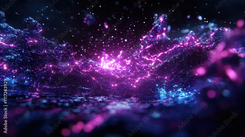 Fototapeta premium Quantum Energy Manipulation: Glowing Particles Dancing in a Cosmic Dance of Light and Science