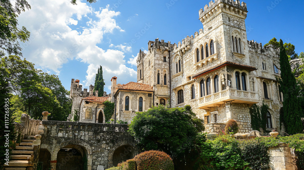Obraz premium An old castle with renaissance architecture and historical features.