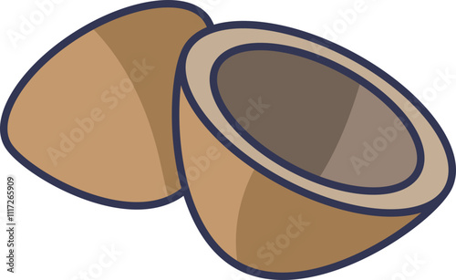 Two coconut shells, symbolizing natural resources and sustainability.
