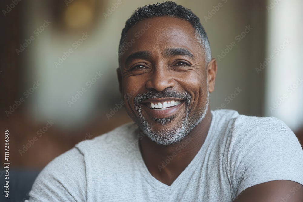 Smiling mature man in grey shirt. Ideal for happiness, health, and aging themes. Smiling mature man in grey shirt. Ideal for happiness, health, and aging themes.