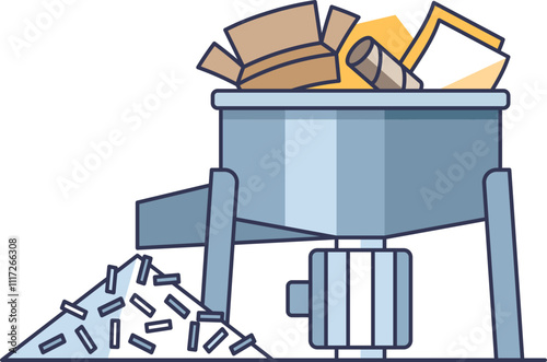Illustration of a paper pulper with cardboard and paper, symbolizing recycling and waste management.