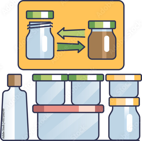 Illustration of reusable containers promoting sustainability and recycling.