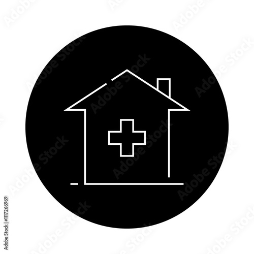 Healthy Home office – House with Medical Symbol Representing Wellness in Remote Work