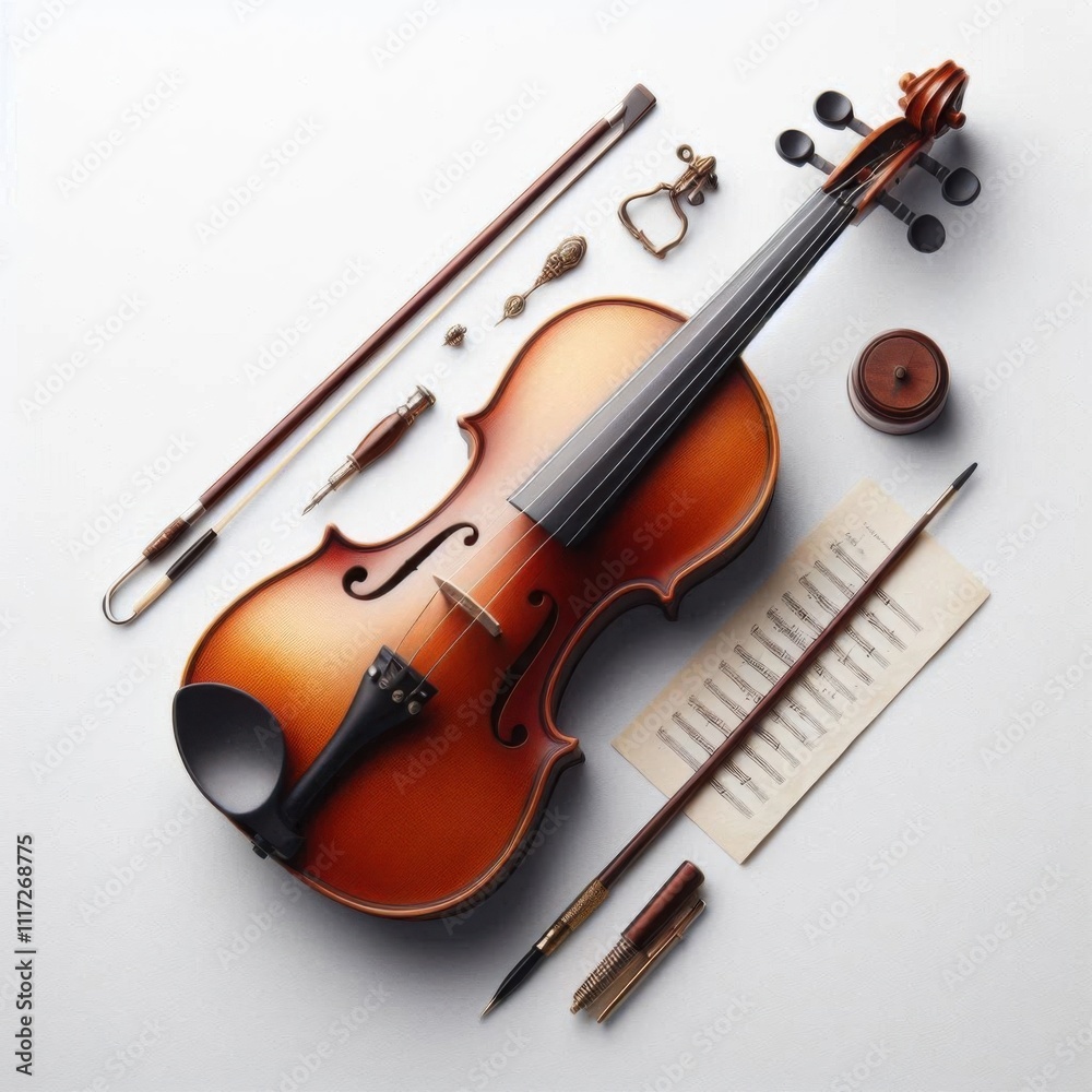 Fototapeta premium violin and bow on white background