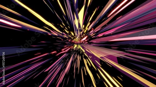 Radial Red Light Streaks Warp Speed Effect - Sci-Fi Hyperspace Jump Loop Background	