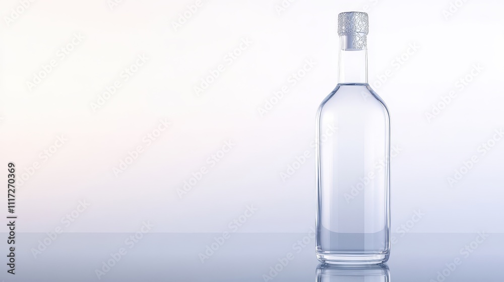 Elegant minimalistic vodka bottle featuring sleek silver foil accents for a modern touch. Elegant minimalistic vodka bottle featuring sleek silver foil accents for a modern touch.