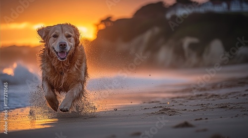 Playful Dog Running in Sunny Beach
