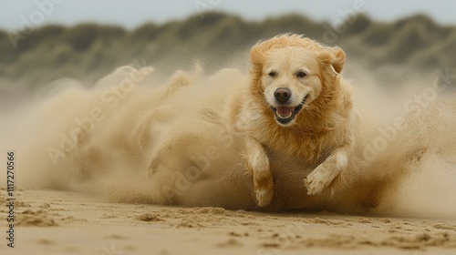 Playful Dog Running in Sunny Beach