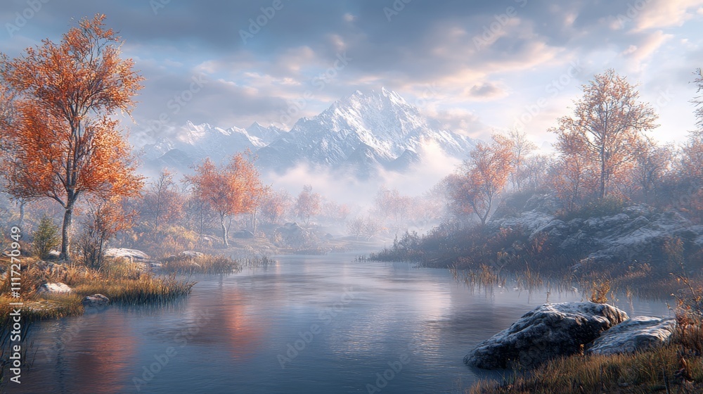 Fototapeta premium Serene Mountain Landscape at Golden Hour