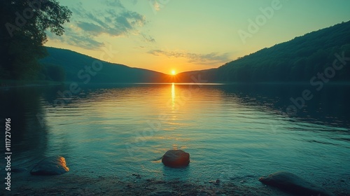 Serene Mountain Landscape at Golden Hour