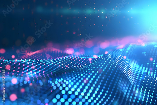 Abstract Blue and Pink 3D Background with Glowing Dots and Lights