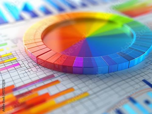 3D Colorful Circle Chart on Graph Paper Illustration
