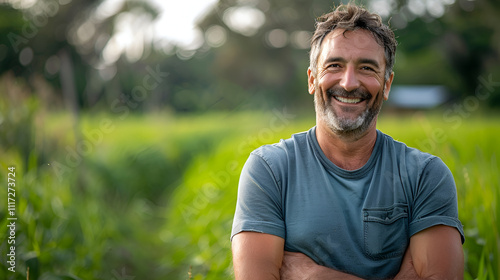 portrait of smiling middle aged man at farm ai