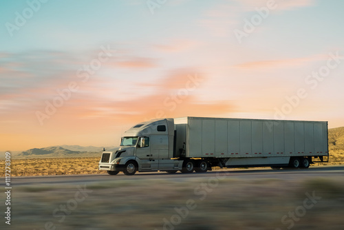 Truck with container on highway, cargo transportation concept in Arizona, USA