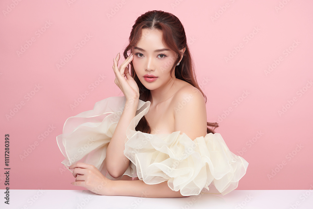 Beautiful young asian woman with clean fresh skin on pink background, Face care, Facial treatment, Cosmetology, beauty and spa, Asian women portrait. Beautiful young asian woman with clean fresh skin on pink background, Face care, Facial treatment, Cosmetology, beauty and spa, Asian women portrait.