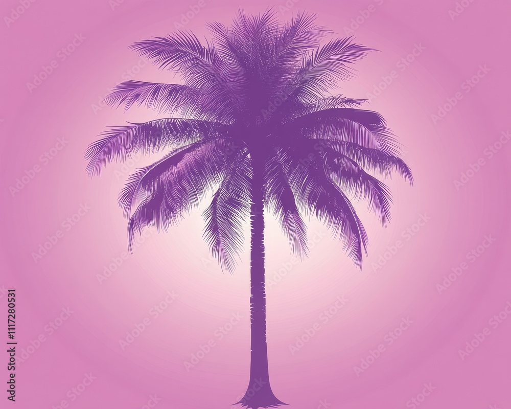 Fototapeta premium Purple palm tree silhouette. Perfect for tropical designs, vacation brochures, and social media.