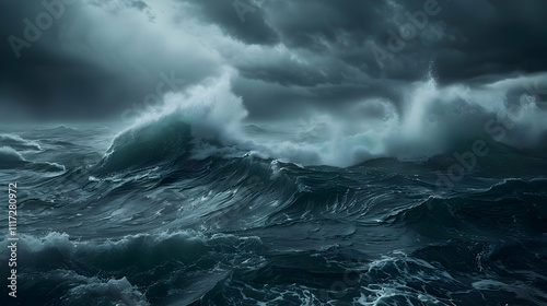 Dark Stormy Ocean Waves Realistic Image