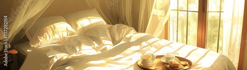 Morning Sunlight in a Cozy Bedroom Illustration