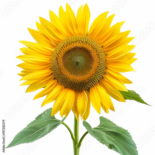Yellow Sunflower with Green Leaves Illustration