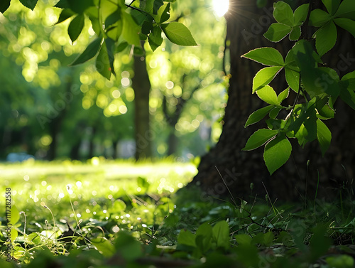 Sunlight Through Green Leaves -  Forest Floor Illustration
